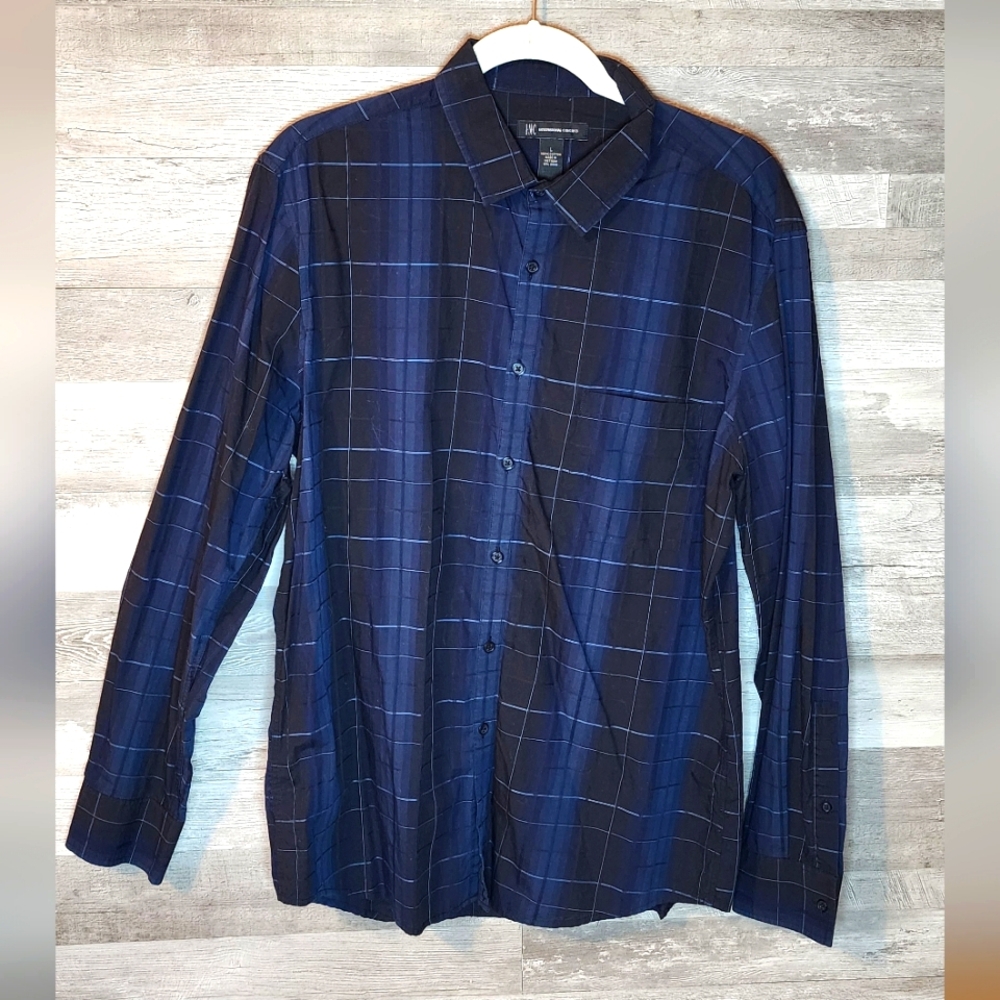 INC Dress Shirt Men's Large Plaid Button Up Long Sleeve